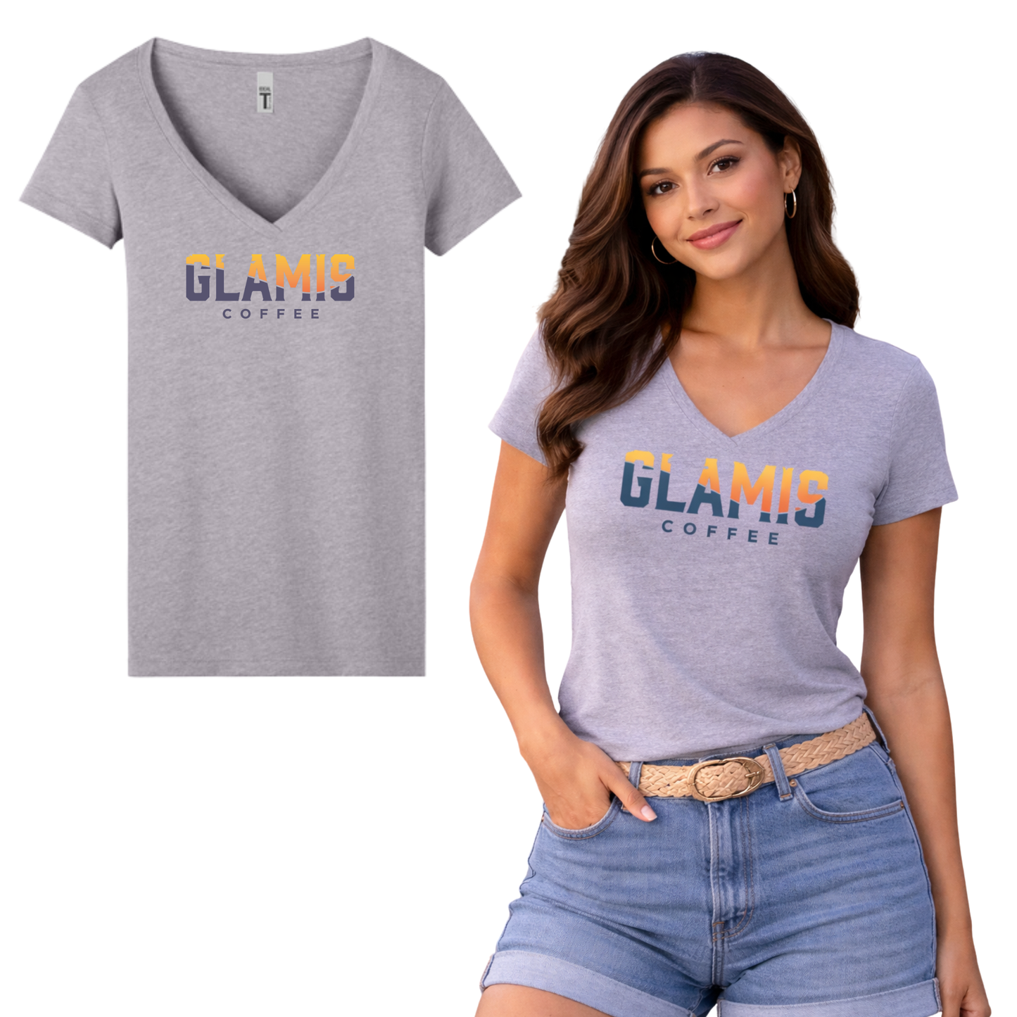 Women’s Grey Glamis Coffee V-Neck Tee